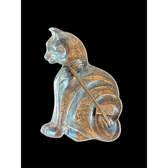 BEAU 925 Sterling Silver Vintage Modernist Cat Pin Brooch MCM - Picture 2 of 6